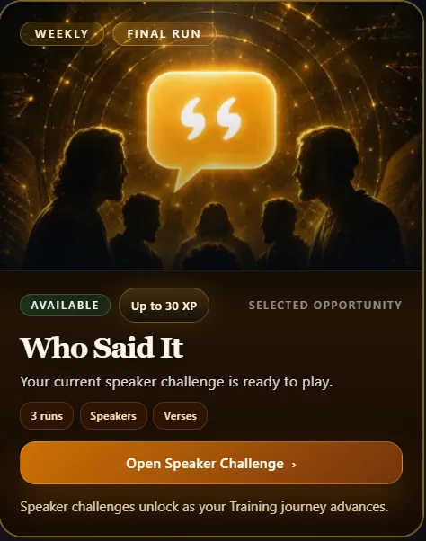 Bible Athlete Who Said It card showing an available speaker-recognition challenge